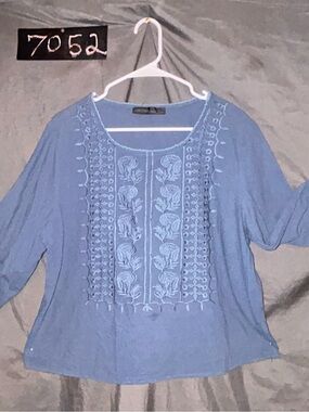 Zanzea Light Blue Embroidered Scoop Neck Tunic